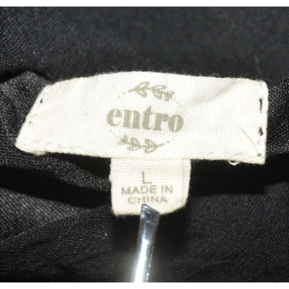 Entro Black Sleeveless A-Line Mini Dress L Floral Cream Embroidery High Neckline - Picture 11 of 13